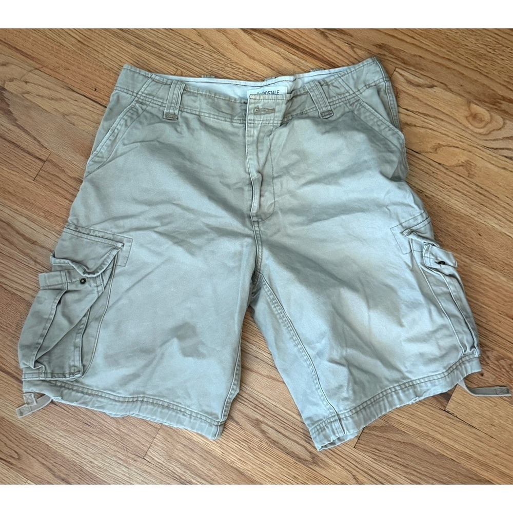 Aeropostale Men's Cargo Shorts – Size 36 Vintage Pockets Khaki Drawstring